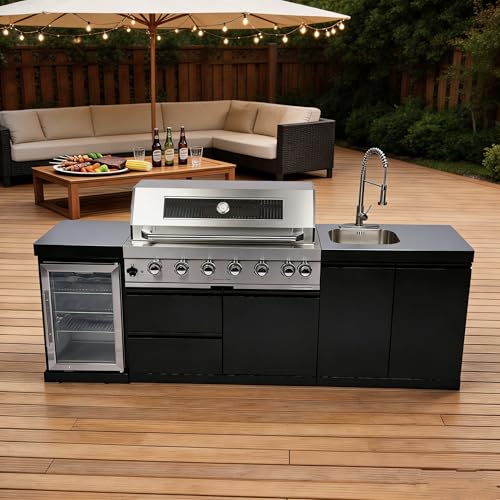 96-Inch 6-Burner Natural Gas Outdoor Kitchen Grill Island - 