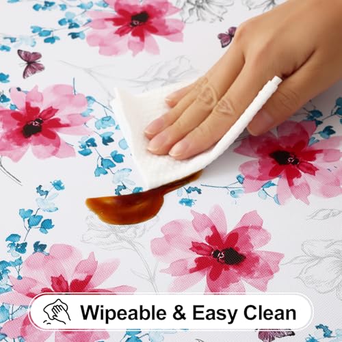 misaya Round Fitted Tablecloth with Elastic Edge, 100% Waterproof Oil Proof Plastic Table Cover, Vinyl Flannel Backed Tablecloth Fits 45"-56" Round Tables for Dinner, Outdoor, Picnic, Sketched Flower by misaya - Used condition - Image 4