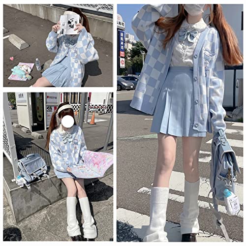 Kawaii Sweater Anime Blue Plaid Cardigan Sweaters For Women Cosplay Costume V Neck Long Sleeve Women's Button Knitted Outerwear Jk Uniform M #TOP5