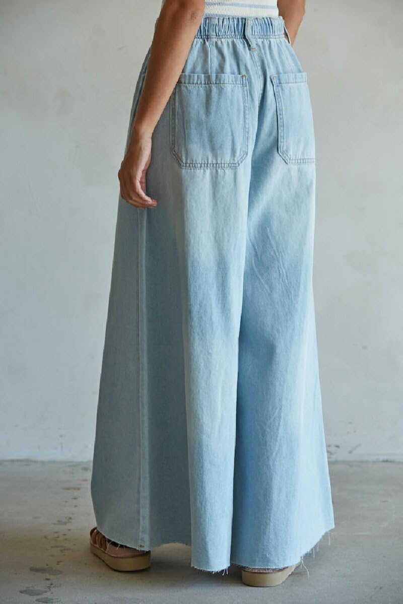 yoeasy Womens Wide Leg Baggy Jeans Elastic Drawstring Waisted Frayed Hem Boyfriend Casual Loose Flare Denim Pants