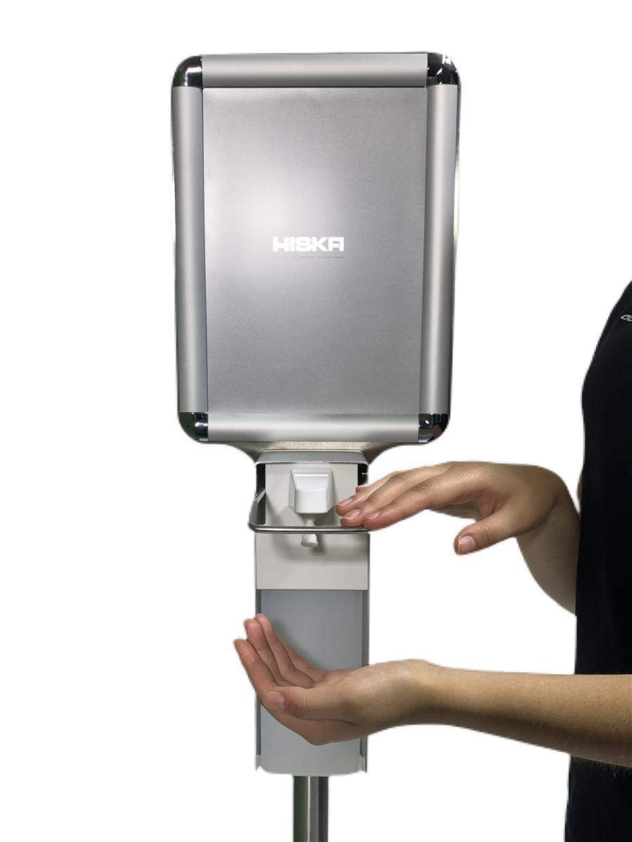 Mobile Hygienestation HS-300 mit Schild für z.B Desinfektionsmittel oder Handpflegeprodukte, 1000ml Behälter Grau Alu