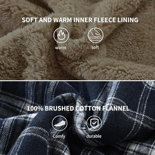 Image of Men's Sherpa Cotton Flannel Shirt Jacket Plaid Button Coat Pocket