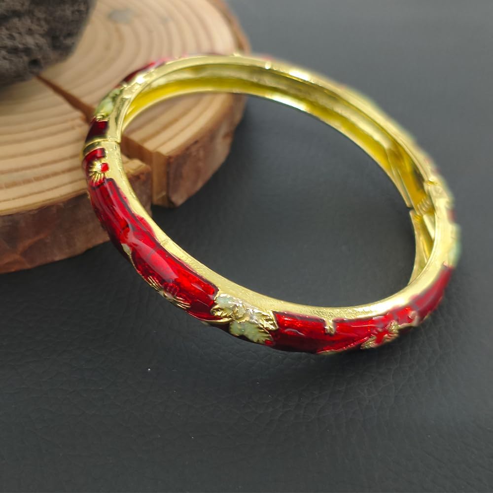 Cloisonne Bracelet For Women, Chunky Bangle Trendy Cute Flower Enamel Bangles Multi Tone Engraved Cuff Gold Plated Bracelets Stackable Wife Jewelry Friendship Gift - Image 2