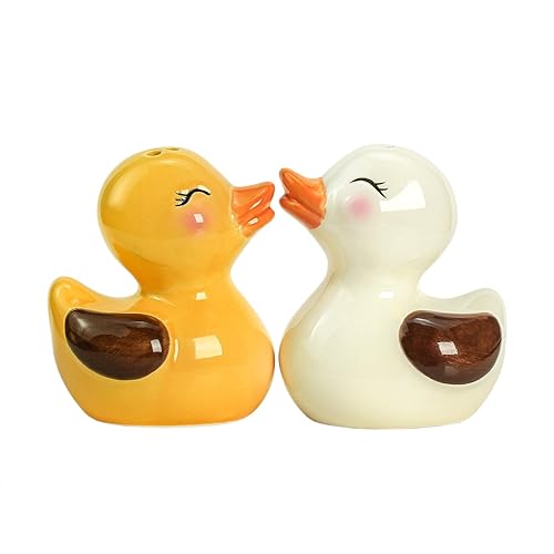 Bicuzat Ceramic Duck Shape Salt & Pepper Shakers Set, Hand-Painted Cute Duck Salt and Pepper Shakers, 2 PCS Set