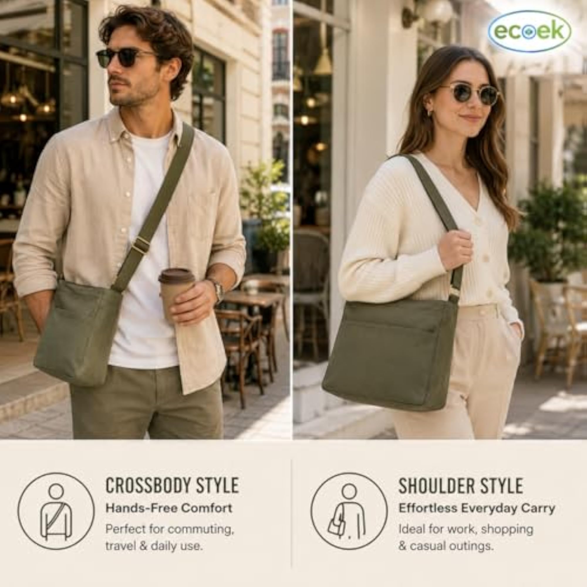 Canvas Crossbody Messenger Bag for Men & Women, Lightweight