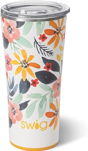 Swig Life Vaso aislado de 22 onzas, vaso de café de viaje con tapa, apto para portavasos de viaje, taza de café de acero inoxidable (prado de miel)