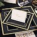 N9R 60 Pack Black Square Plastic Plates with Gold Rim Include 30 Disposable Dinner Plates 9.5 Inch and 30 Dessert Plate 6.5 Inch, Fancy Plate for Party, Wedding, Halloween and Daily Use