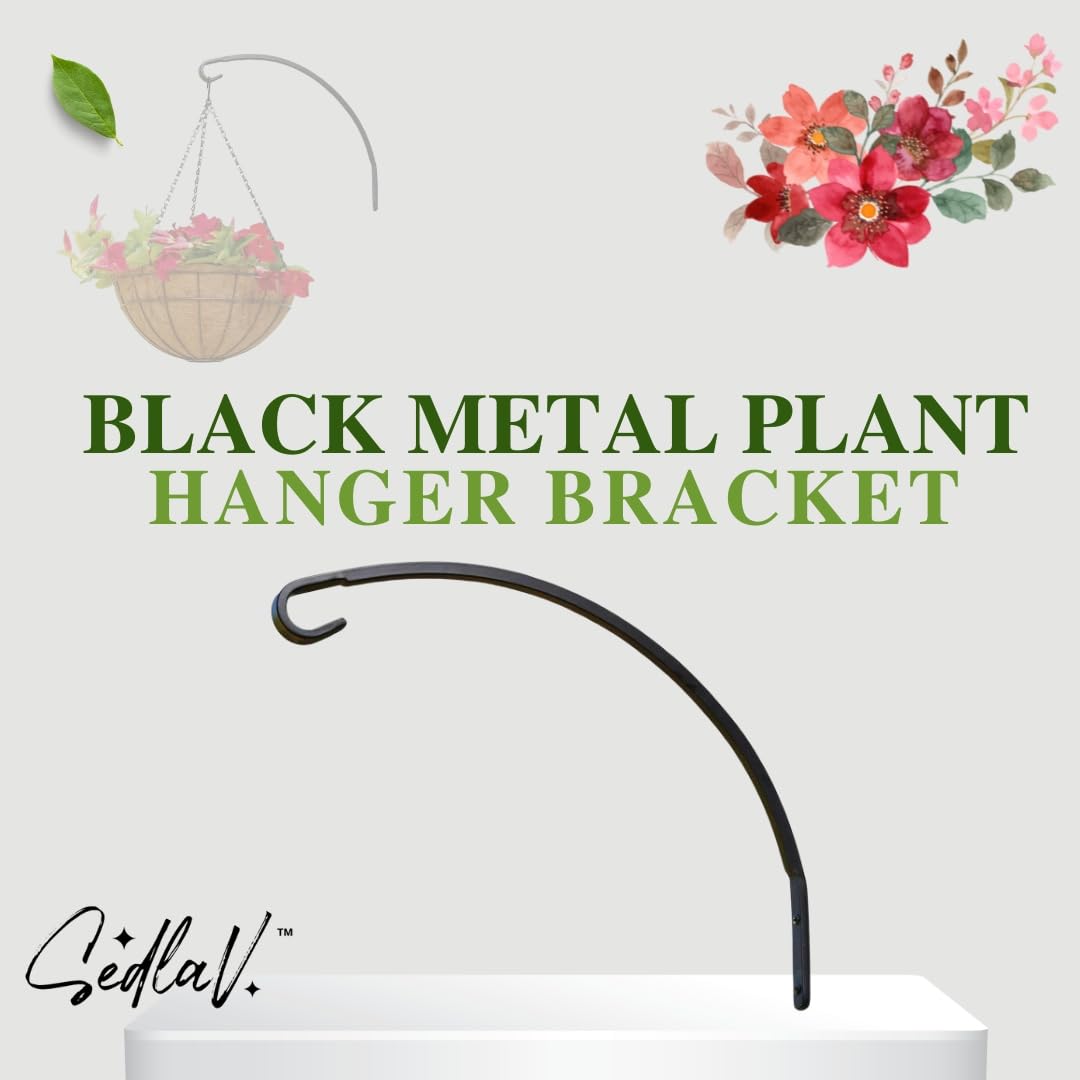 SEDLAV Black Metal Plant Hanger Bracket - 14.5 Inch Wall Mount Hook for Indoor & Outdoor Hanging Plants with Metal Plant Bracket