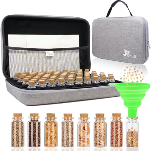 80 SlotsSturdy Seed Storage Box with Labels Stickers and Glass Container Organiser for Vegetable Fruit and Flower Seeds