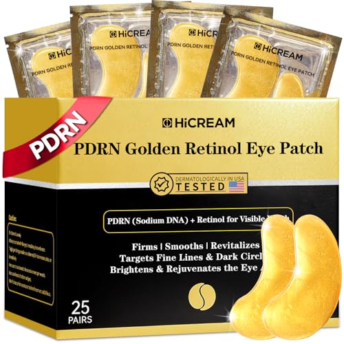 PDRN Under Eye Patches, 25 Pairs Retinol & Caffeine Eye Mask, Collagen Hydrating Eye Pads for Dark Circles, Puffy Eyes & Wrinkles – Eye Treatment Skincare Gift for Men & Women