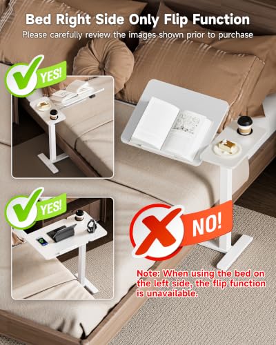 Image of BZIUM Overbed Bedside Table with Hidden Wheels, Adjustable Medical Tilt Top Hospital Bed Table Over The Bed, Rolling Desk Mobile Standing Desk (31.5x15.8, White)