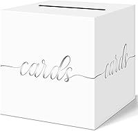Vista 1 de QIKSION Caja de tarjeta de boda blanca, caja de regalo de lámina plateada para fiestas, recepción de boda, graduación, cumpleaños, baby shower, rifa