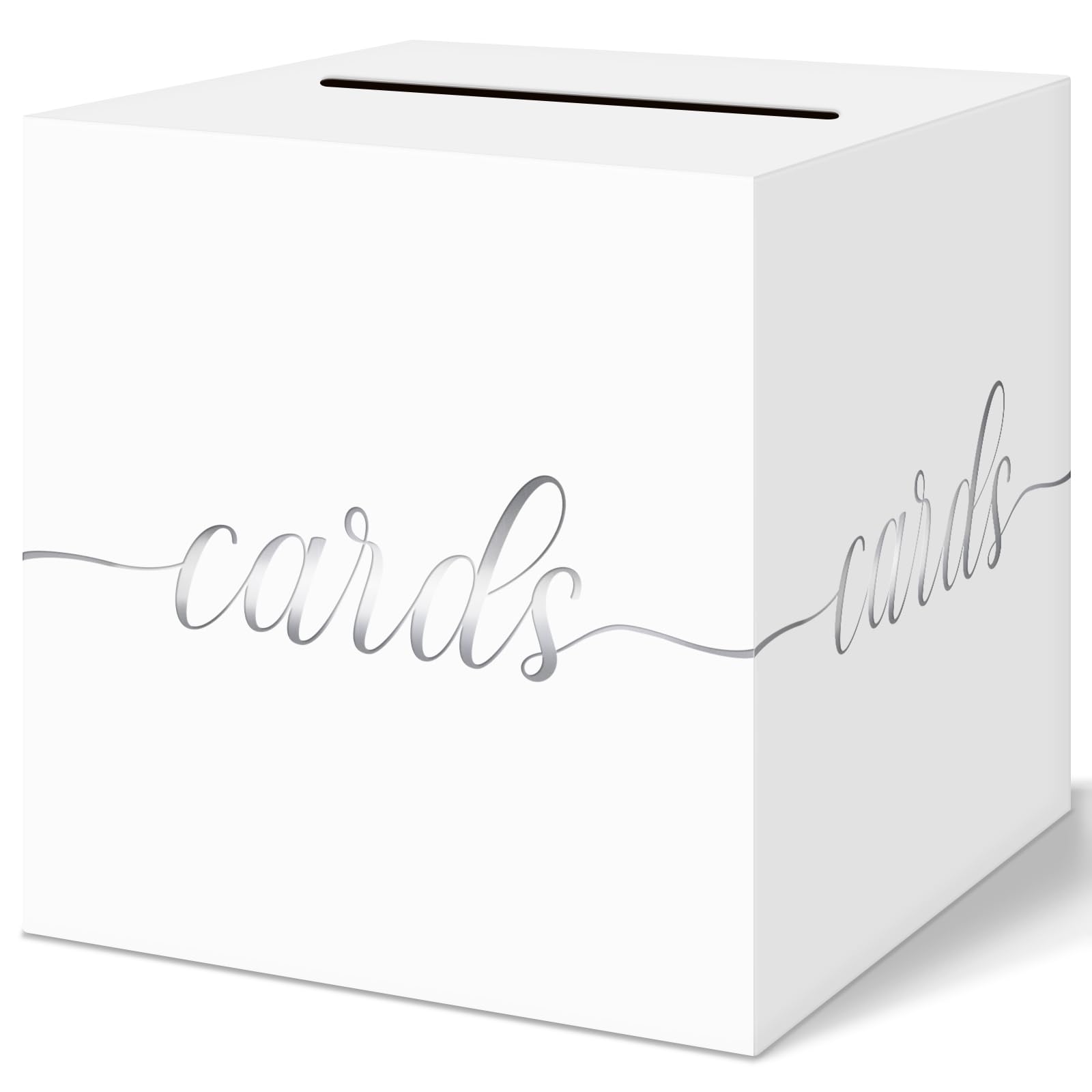 Elegant Wedding Card Box, Silver Foil Gift Card Box Holder for Party, White