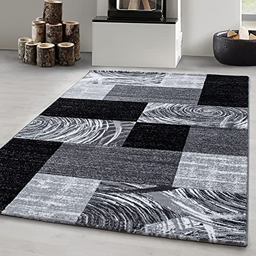 Modern Designer Teppich, Kurzflor Abstrakt Kariert Design, Rechteckig, Schwarz - Grau - Weiß Farbe, Pflegeleicht, Wohnzimmerteppich, Maße:200 x 290 cm Cover