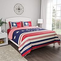 Lavish Home Collection 2-Piece Quilt Set – Hypoallergenic Microfiber Glory Bound Patriotic Americana Flag Print All-Season Blanket with Shams (Twin-XL)
