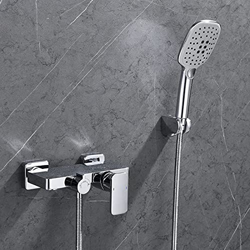 Robinet de baignoire mural chromé avec douchette 3 fonctions