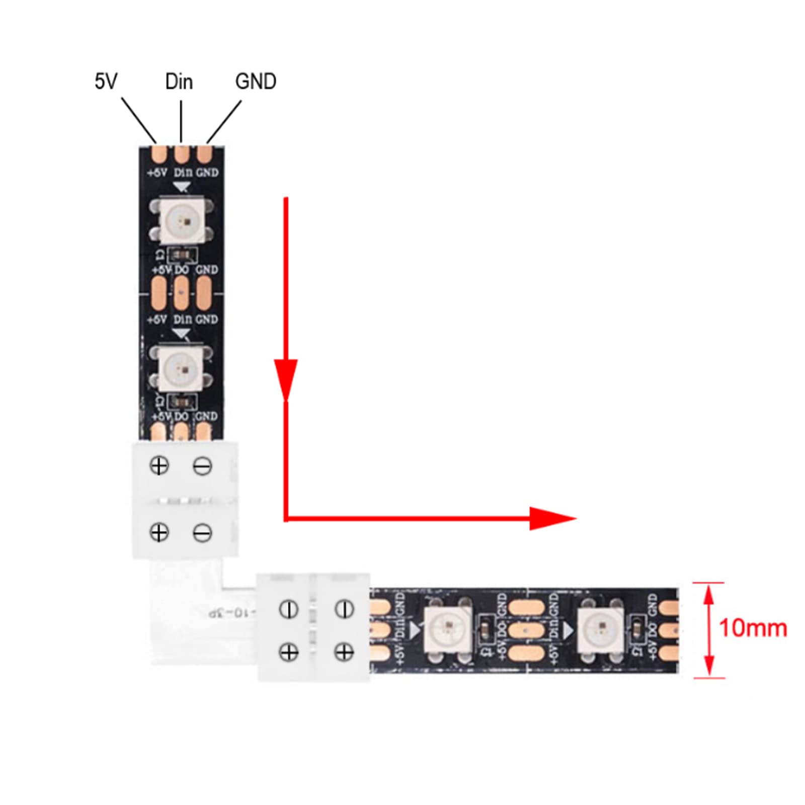 Connettore LED a forma di L a 3 pin 10 mm di larghezza senza connettore angolare a saldare Adatto per strisce luminose LED RGB 3528 ws2811 ws2812b 5050 di 10 mm di larghezza