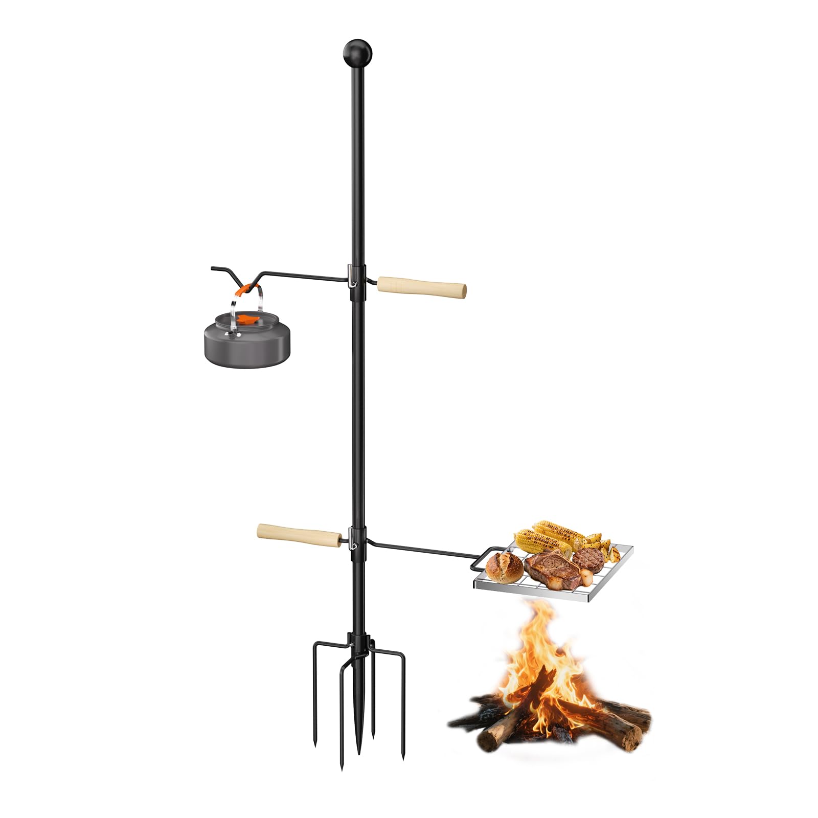 GRILL FORCE Campfire Grill Grate, Fire Pit Grill Grate with 360°Swivel Handle, Open Fire Cooking Equipment, Over Fire Camp Grill, Portable Camp Grill for Outdoor Camping BBQ, Stainless Steel Grate