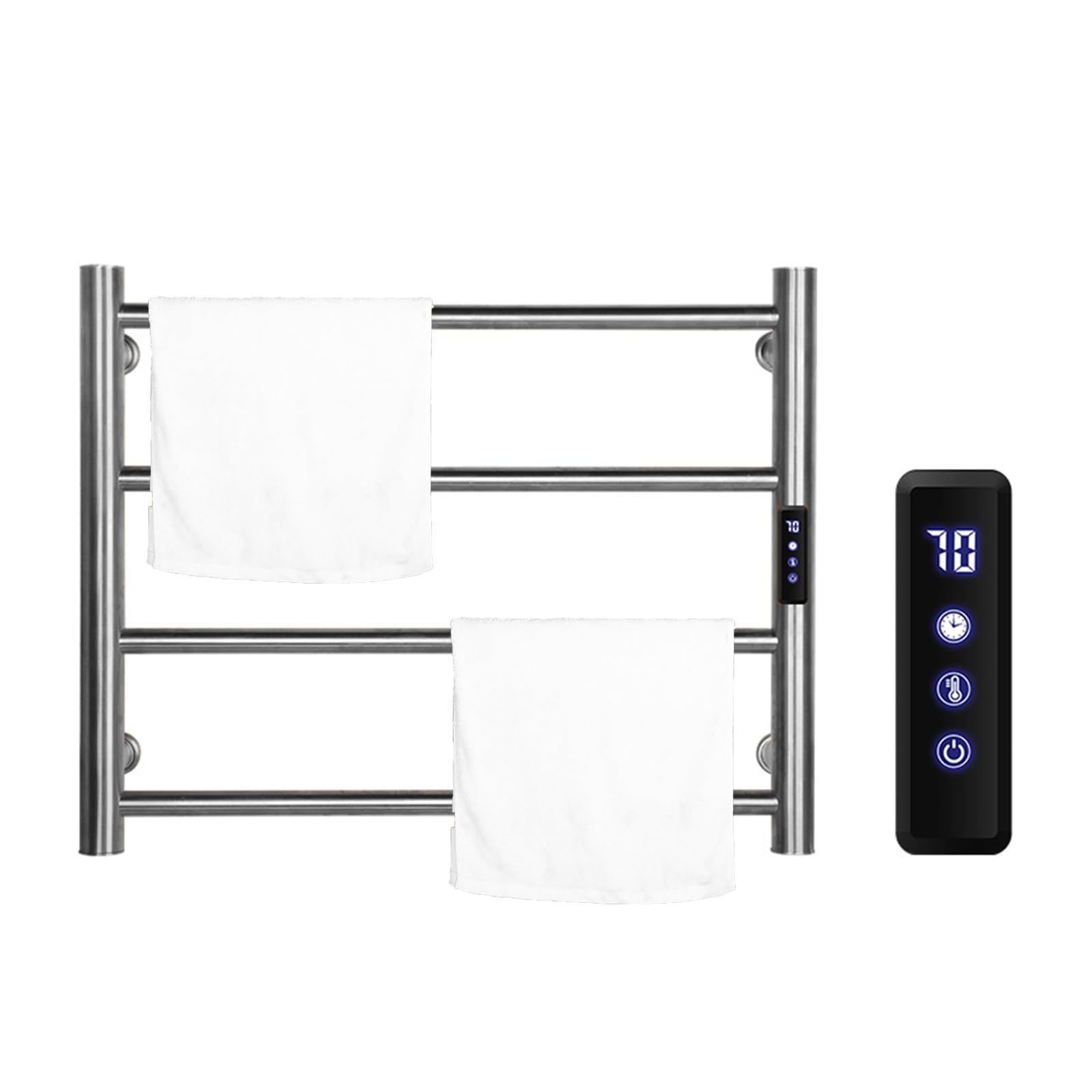 Portasciugamani Riscaldato Elettrico, Scaldasalviette A Parete, 4 Barre + Interruttore Timer (1-24 Ore), Display Digitale LCD + Controllo della Temperatura, per Bagno, Hotel,Plug-in,B
