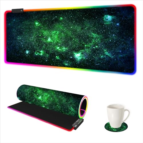 Tapis de clavier d'ordinateur doux grand tapis de souris RVB illuminé vert étoile pour bureau