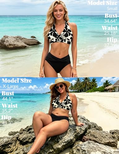 Image of Sopliagon Women's Bikini Sets Twist Front Two Piece Swimsuit Halter Bathing Suit