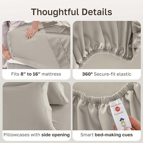 Image of California Design Den Hotel Quality Full Size Bed Sheets Set - Luxury 600 Thread Count Sateen, Natural 100% Cotton Sheets, Fully Elasticized Deep Pockets, Crisp, Cool and Durable Bed Set - Soft Linen