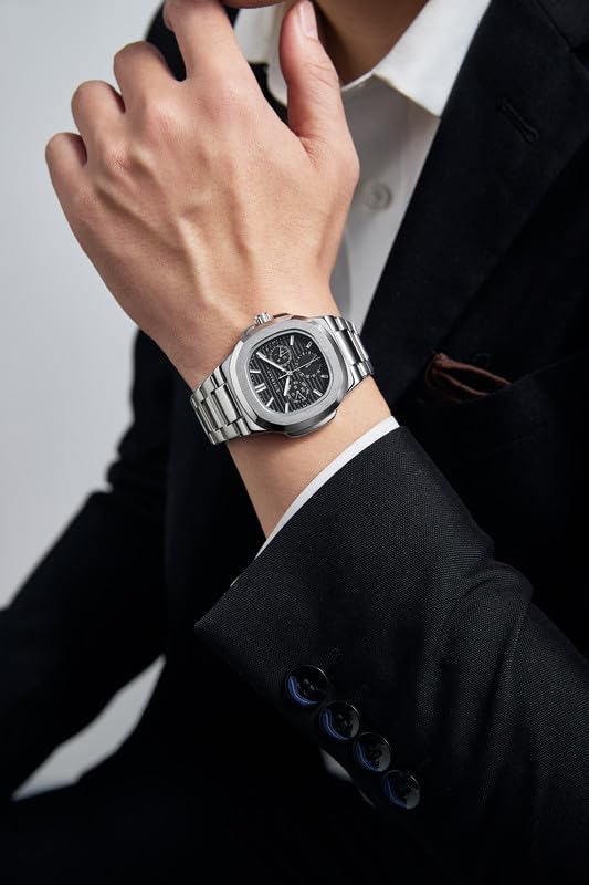 Image of Giordano Analog Multifunction Watch for Men - Textured Dial with Cushion Case, Luminous Index Markers, Stainless Steel Strap, Day & Date Display