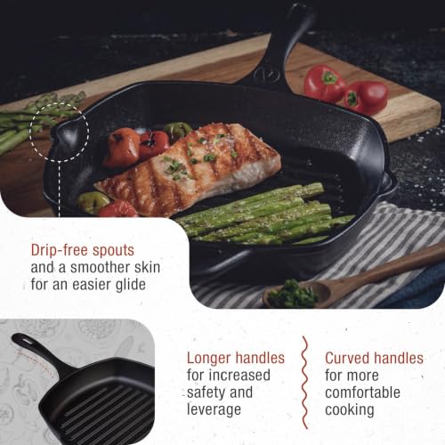 Image of Victoria Cast Iron Grill Pan, Square Grill Pan, Cast Iron Griddle Pan, Seasoned with 100% Kosher-Certified, Non-GMO Flaxseed Oil, Black, 10 Inches