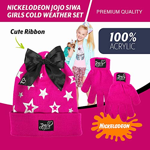 Nickelodeon JoJo Siwa Girls Winter Hat and Gloves Cold Weather Set, Age 4-72