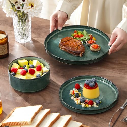 Image of vancasso Plates and Bowls Sets for 6, 18 Pieces Green Dinnerware Sets for Kitchen, Modern Stoneware Dishes Set, Dishwasher and Microwave Safe, Series Starry