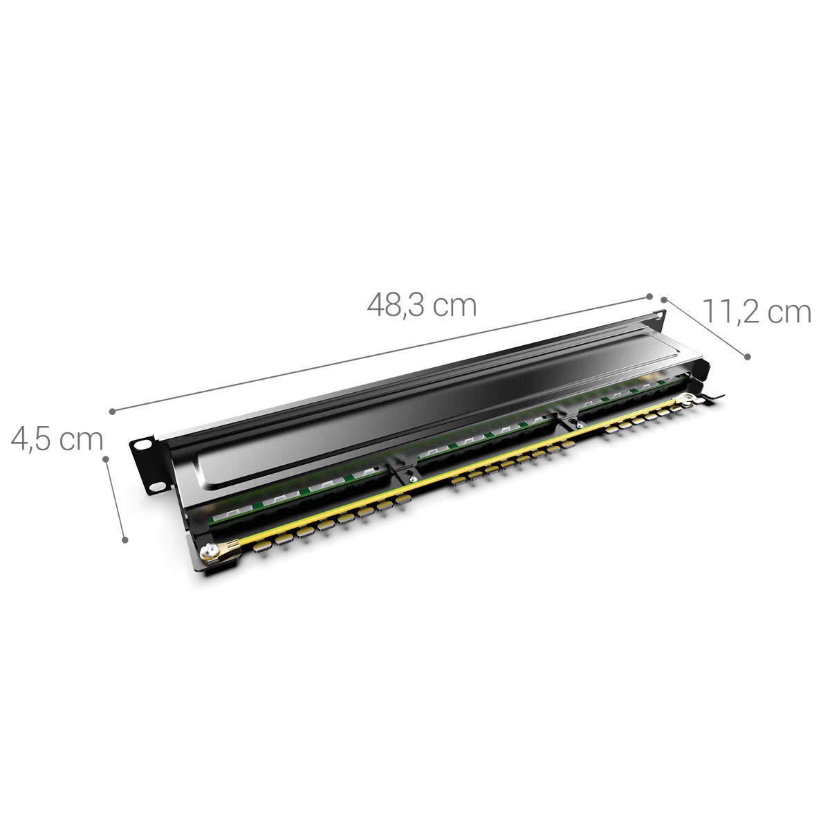 kwmobile Patch Panel 24 Porte 19" - Pannello Patch Cat 6 schermato - Distributore cat6 con Cavo per Messa a Terra e Materiale per Montaggio