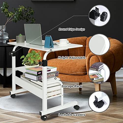 Small Desks Portable Laptop Computer Desk For Small Spaces Adjustable Desk Standing Desk For Bedrooms Couch Desk For Home Office Table Mobile Rolling Desk On Wheels 31.5" White Desk With Storage #TOP5