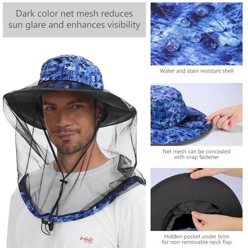 Image of BASSDASH UPF 50+ Mosquito Sun Hat with Hidden Head Net and Neck Flap for Men Women Outdoor Fishing Hiking Camping