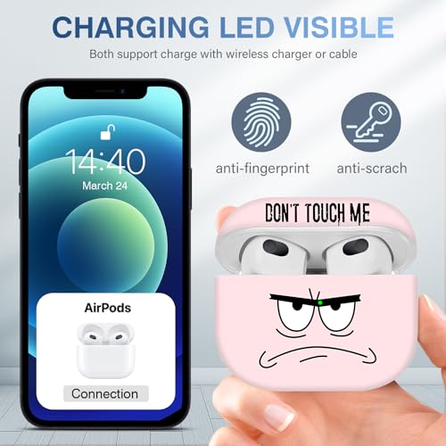 Image of for Airpods 3rd Generation Case,Don't Touch Me Cool Cover with Lanyard Big Eyes Cute Cartoon for Airpods 3rd Generation Case,Soft Shockproof Cover for Women Men-Pink