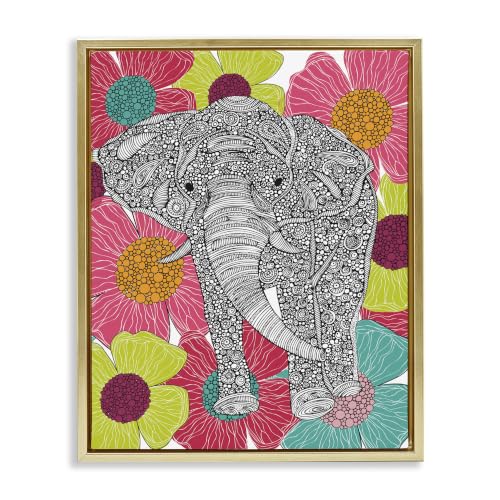 Modern Elephant Floral Pattern, 17 x 21 Inch Canvas in Floater Frame
