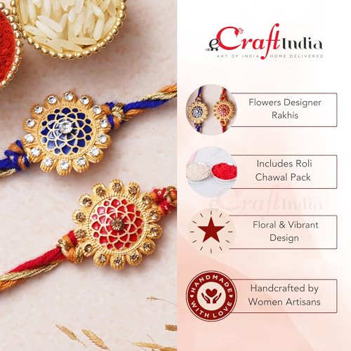 Image of eCraftIndia Set of 2 Designer Rakhis For Men with Roli Chawal Pack - Rakhi for Brother