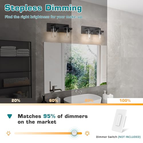 Image of Bathroom Vanity Light, Square Design 2 Lights Morden Bathroom Lighting Fixtures Over Mirror, Black Light Fixtures for Living Room /Bedroom