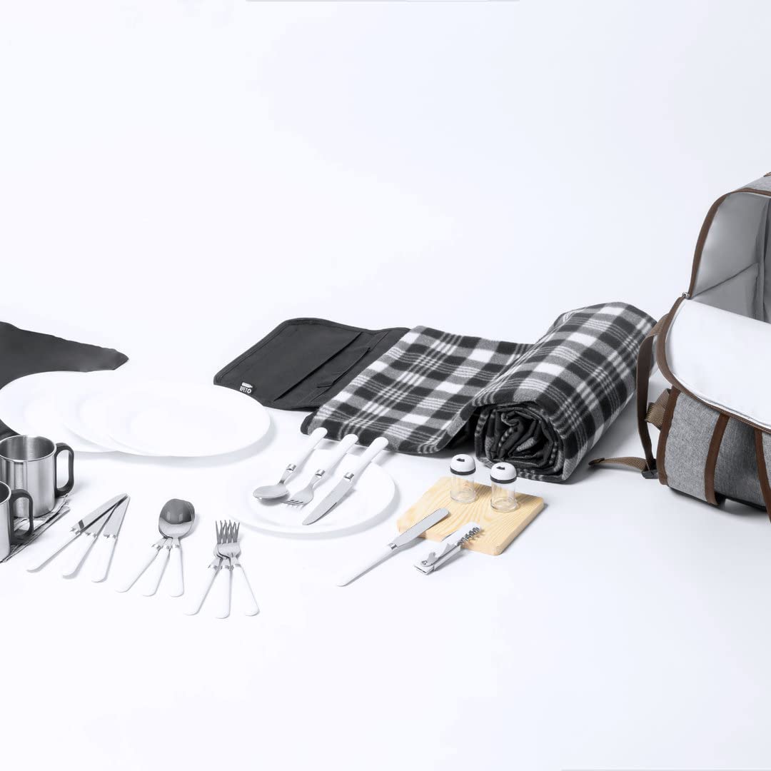 Mochila Nevera Picnic 4 Servicios | 32 Piezas | Incluye Manta 120x150 cm, Botellero, Tabla de Corte, Cubiertos y Vajilla | Diseño Premium en RPET | Extra PosaMóvil