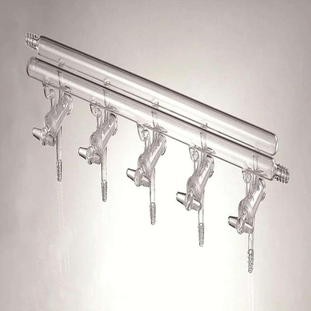 Vakuum-Gasverteiler mit doppelreihigen Rohren, Hohlstopfen, Verteiler, Vakuum/Inertgas, Ganzglas, Borosilikat(M401004)