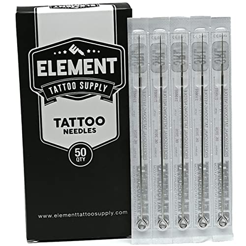 Element Tattoo Supply Low Profile #1203RL Round Liner Tattoo Needles | 50 Pack Professional #12 Gauge 0.35mm Long Bar Needles for Coil Machines | Sterile and Individually Packaged