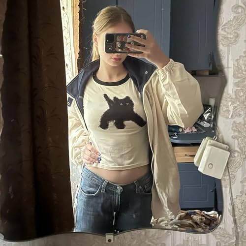 Y2k Graphic Baby Tee Women Grunge Emo Clothes Cute Aesthetic Crop Tops Alt Shirts Black and White
