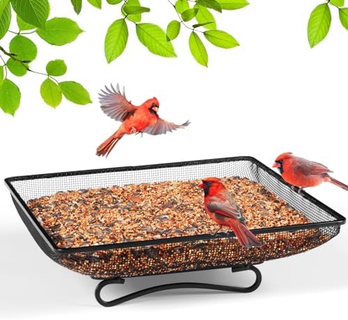 Tray bird feeders for mixed seed that will transform your backyard experience 7 MIXXIDEA Ground Bird Feeder Tray 11x11 Inches, Metal Platform Mesh Seed Tray for Bird Feeders, Great Attracting Garden Yard Decoration for Wild Birds Squirrels Dove,1 Pack