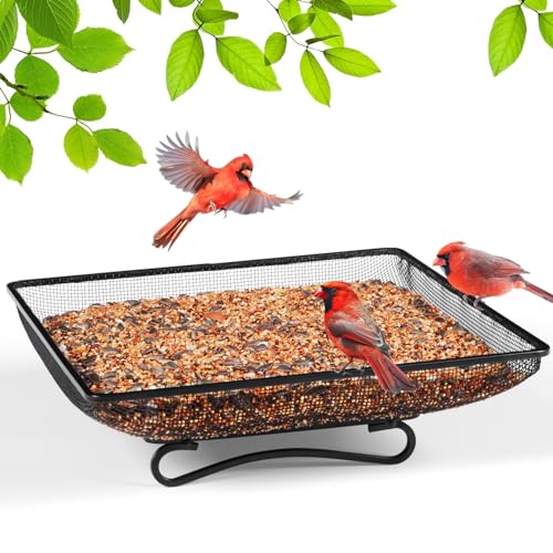 MIXXIDEA Ground Bird Feeder Tray 11x11 Inches, Metal Platform Mesh Seed Tray for Bird Feeders, Great Attracting Garden Yard Decoration for Wild Birds Squirrels Dove,1 Pack