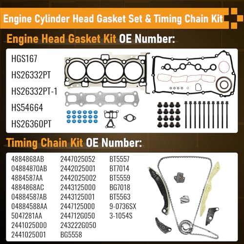 Image of 2.4 Timing Chain Kit Head Gasket Set Bolts Fits Chrysler 200 Sebring 07-14, for J-eep Compass Patriot 07-15, for Dodge Avenger Journey 08-16, Replace HGS167 HGS167 4884868AB
