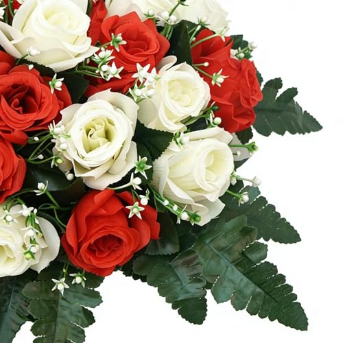 Tombstone Flower Saddle - UV-Resistant Artificial Rose Outdoor Grave Decor | Gravestone Saddle Arrangements - for Mother's Day Father's Day Outdoor Display image 7