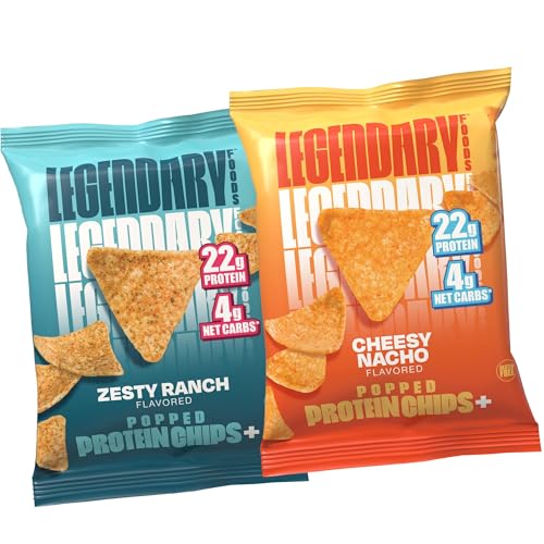 Legendary Foods High Protein Snack 20-Count Variety Pack - Zesty Ranch and Cheesy Nacho 22gr Protein Chips, Crispy Tortilla Shaped Snacks, Low Sugar Diet, Healthy Gluten Free and Low Carb Taco Snack