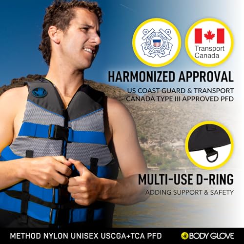 Image of Body Glove Method Nylon U.S. Coast Guard Approved Life Jacket PFD-Blue-L /XL
