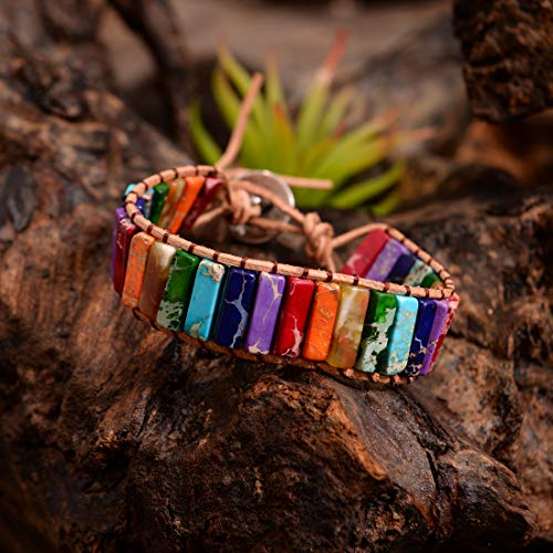 Image of YGLINE Boho Handmade Wrap Leather Tube Crystal Stone Bracelet for Women