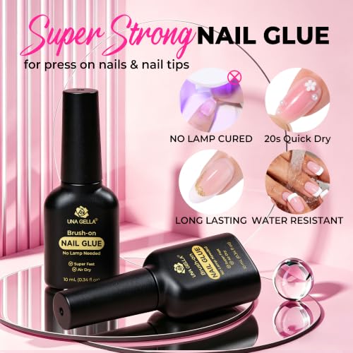 Image of UNA GELLA Super Strong Nail Glue for Press On Nails & Nail Tips 10ml*2pcs | Brush On Nail Glue for Press Ons & False Nails, No U V Lamp Needed, Mess-Free, Long Lasting