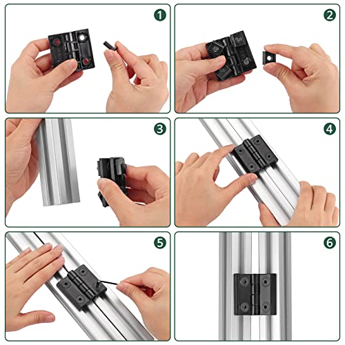 JiGiU 2pcs Scharnier M6 Aluprofil 3030 Serie Schlitz 8mm Tür Klappscharnier Zinklegierung inkl. Nutenstein, Schrauben, Aluminiumprofil-Scharnier Drehband für DIY 3D-Drucker (Schwarz)